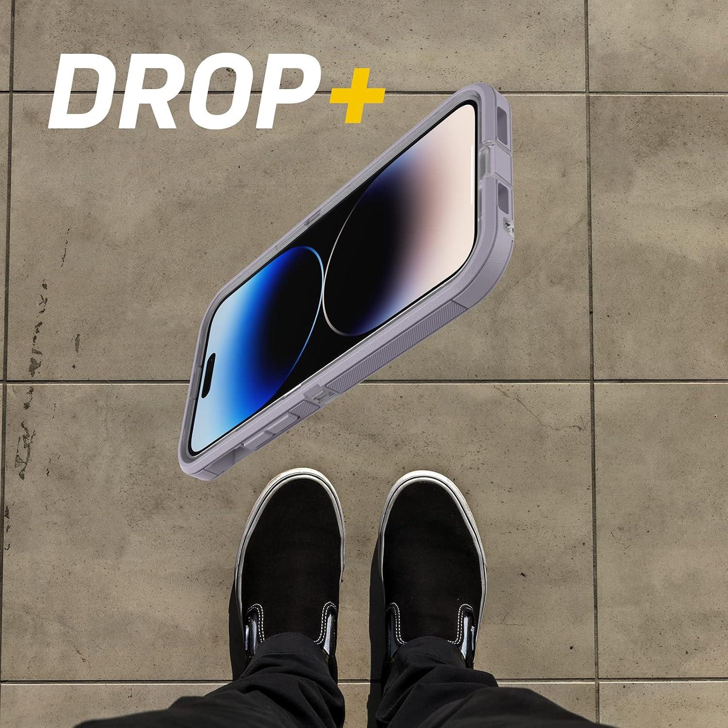 imageOtterBox iPhone 14 Pro ONLY Defender Series XT Case Lavender Sky PurpleClear screenless Rugged Snaps to MagSafe Lanyard Attachment