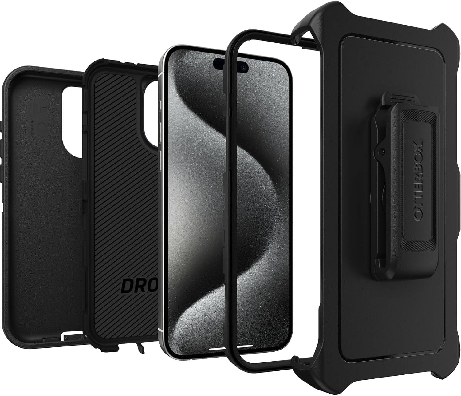 imageOtterBox iPhone 15 Pro MAX Only Defender Series Case BLACK screenless rugged ampamp durable with port protection includes holster clip kickstand ships in polybag ideal for business customers