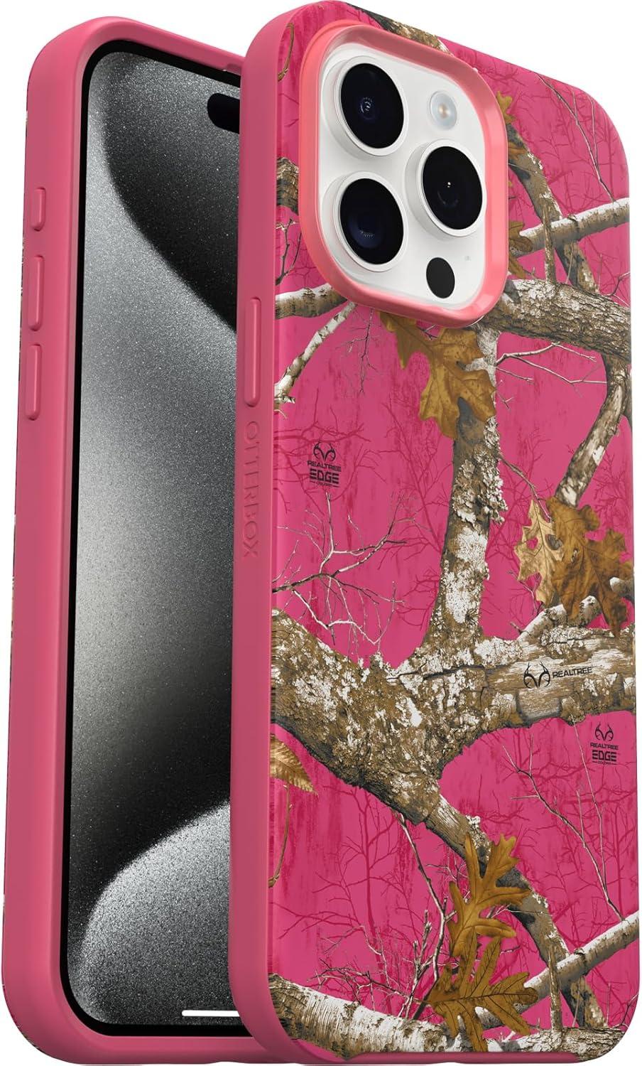 imageOtterBox iPhone 15 Pro MAX Only Symmetry Series Case Realtree Flamingo Pink Snaps to MagSafe UltraSleek Raised Edges Protect Camera ampamp Screen