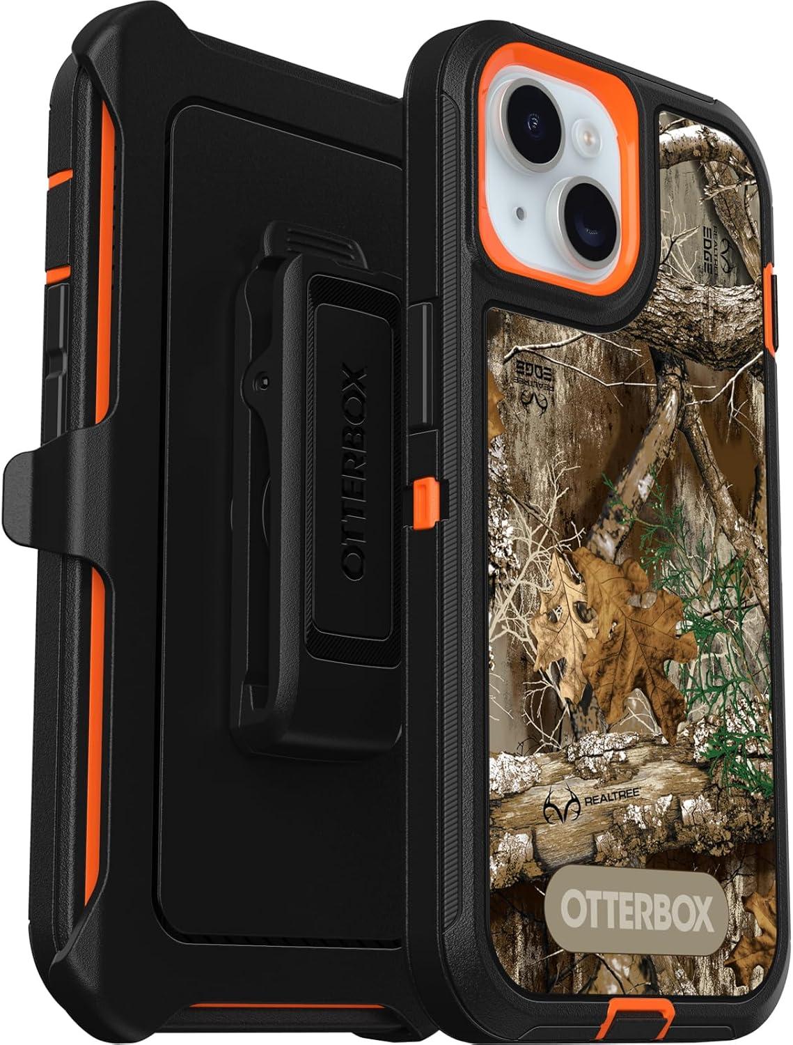 imageOtterBox iPhone 15 iPhone 14 and iPhone 13 Defender Series Case Realtree Edge Blaze OrangeBlackRT Edge Rugged ampamp Durable with Port Protection Includes Holster Clip Kickstand