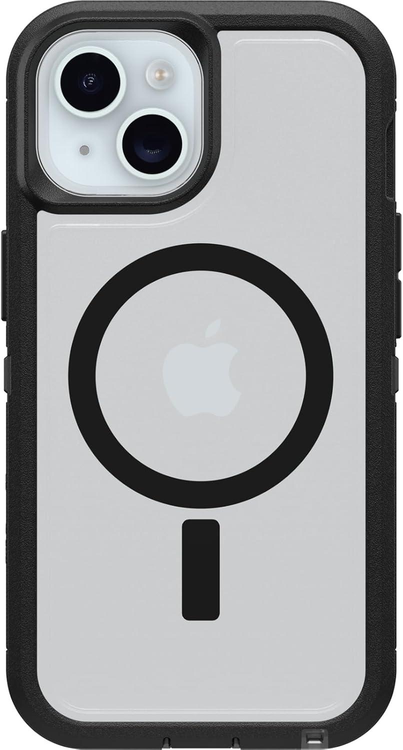 imageOtterBox iPhone 16e 15 14 ampamp 13 Defender Series XT Clear Case DARK SIDE BlackClear screenless rugged snaps to MagSafe lanyard attachment ships in polybag