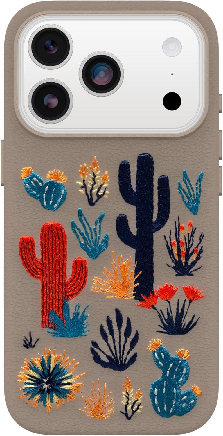 imageOtterBox iPhone 17 Pro Max Symmetry Series Cactus Leather Case Blue Sentiment Slim Premium Protective iPhone CaseCactus Garden Grey