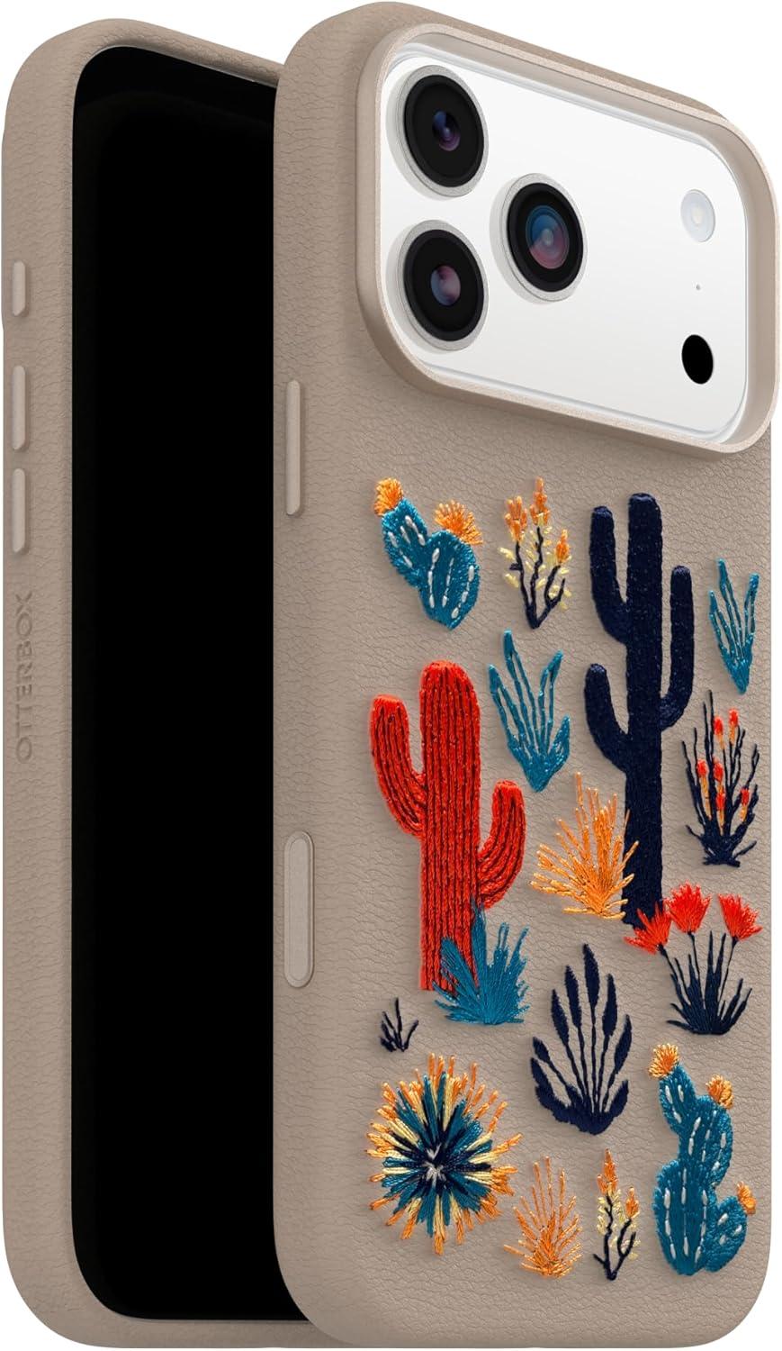 imageOtterBox iPhone 17 Pro Max Symmetry Series Cactus Leather Case Blue Sentiment Slim Premium Protective iPhone CaseCactus Garden Grey