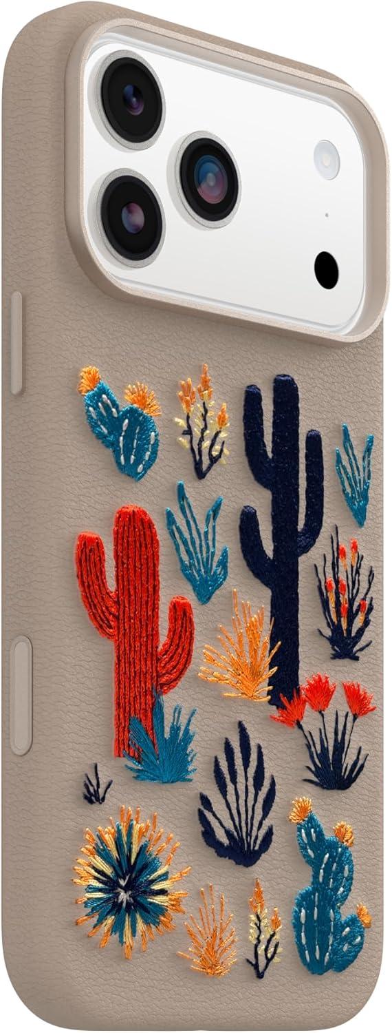 imageOtterBox iPhone 17 Pro Max Symmetry Series Cactus Leather Case Blue Sentiment Slim Premium Protective iPhone CaseCactus Garden Grey