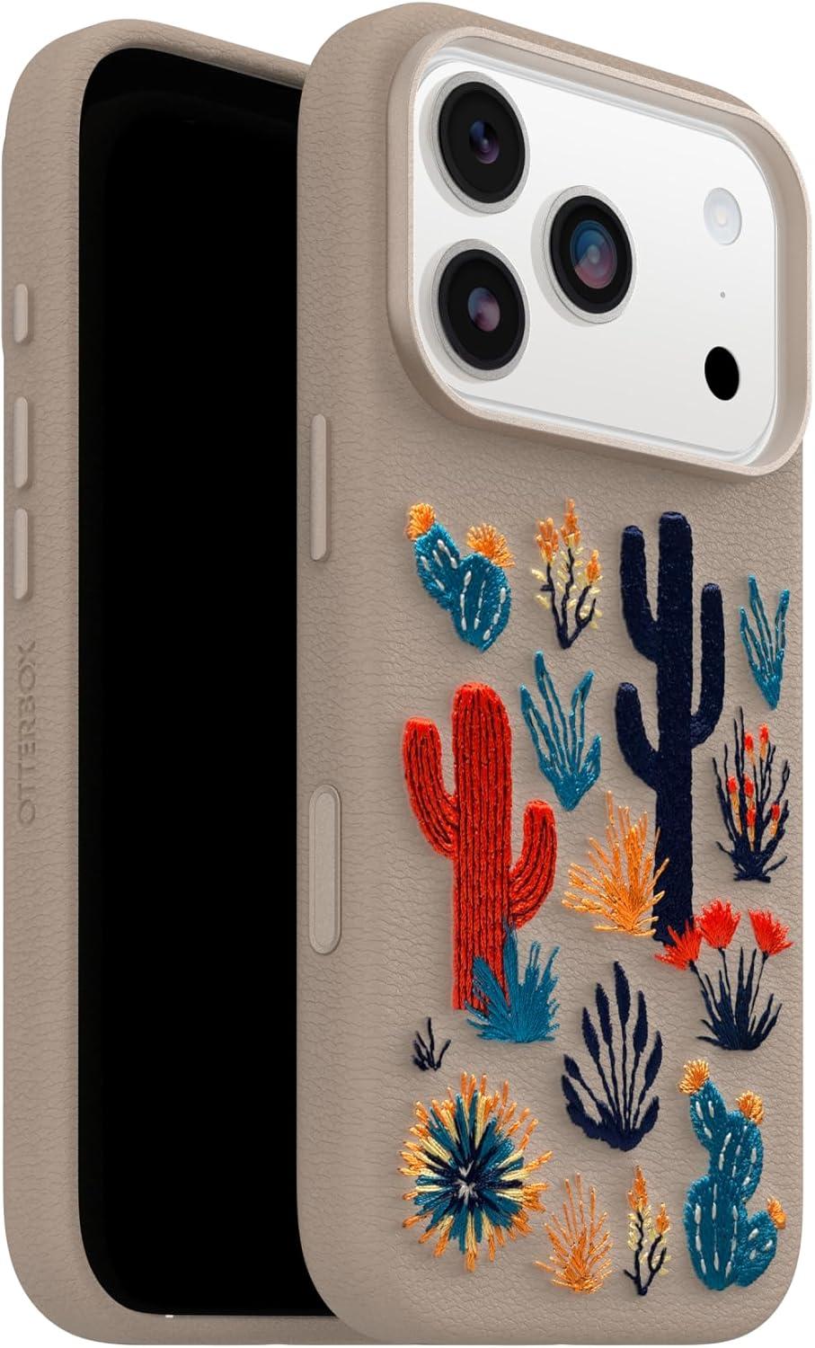 imageOtterBox iPhone 17 Pro Max Symmetry Series Cactus Leather Case Blue Sentiment Slim Premium Protective iPhone CaseCactus Garden Grey