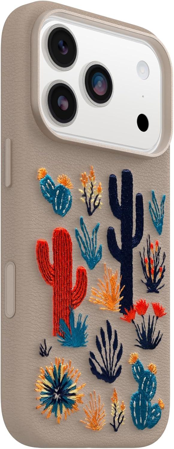 imageOtterBox iPhone 17 Pro Max Symmetry Series Cactus Leather Case Blue Sentiment Slim Premium Protective iPhone CaseCactus Garden Grey