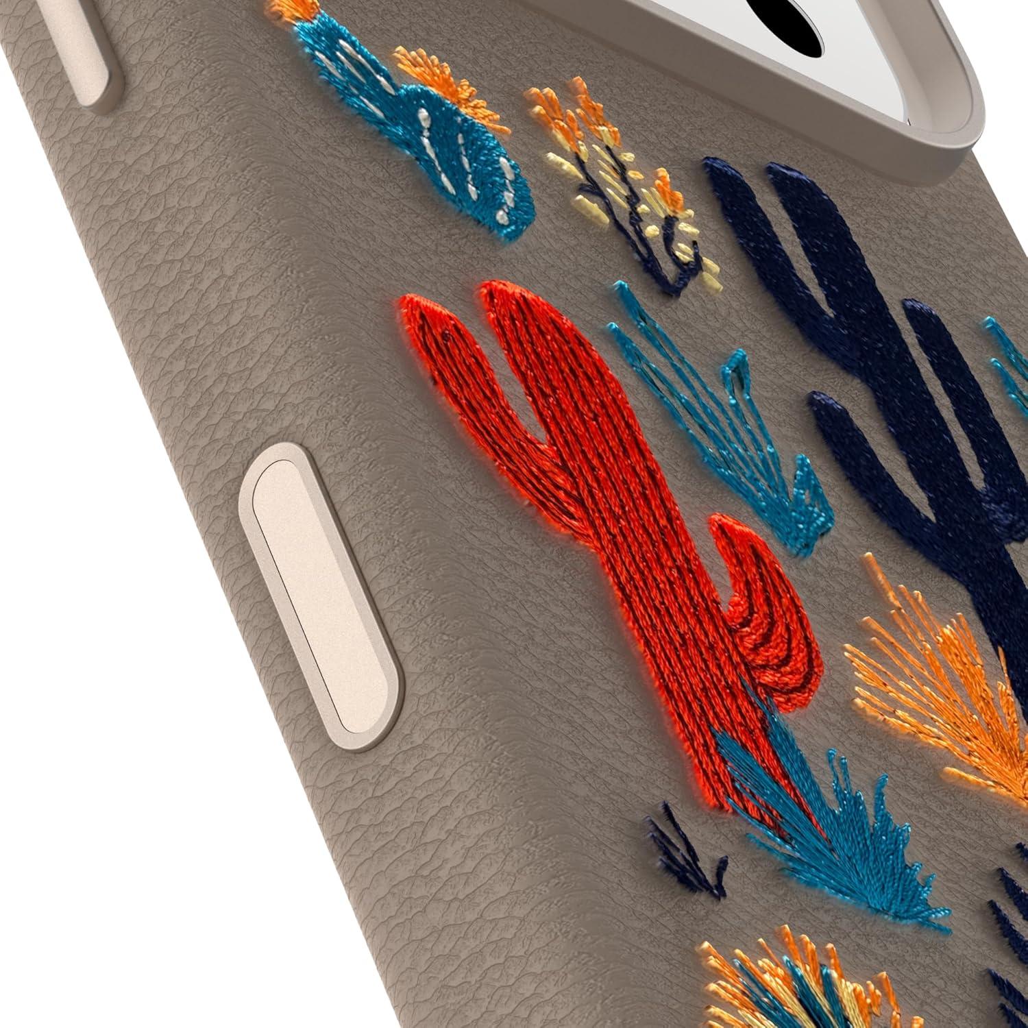 imageOtterBox iPhone 17 Pro Max Symmetry Series Cactus Leather Case Blue Sentiment Slim Premium Protective iPhone CaseCactus Garden Grey