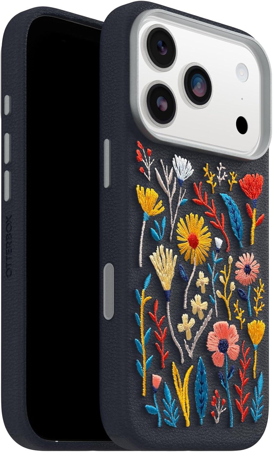 imageOtterBox iPhone 17 Pro Max Symmetry Series Cactus Leather Case Blue Sentiment Slim Premium Protective iPhone CaseEnchanted Garden Blue