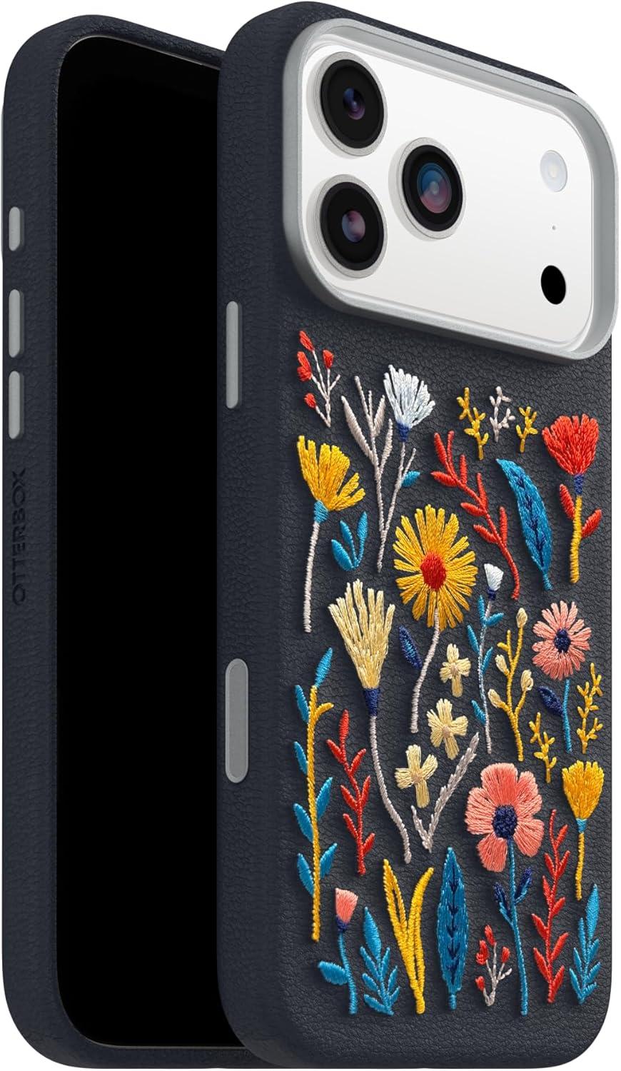 imageOtterBox iPhone 17 Pro Max Symmetry Series Cactus Leather Case Blue Sentiment Slim Premium Protective iPhone CaseEnchanted Garden Blue