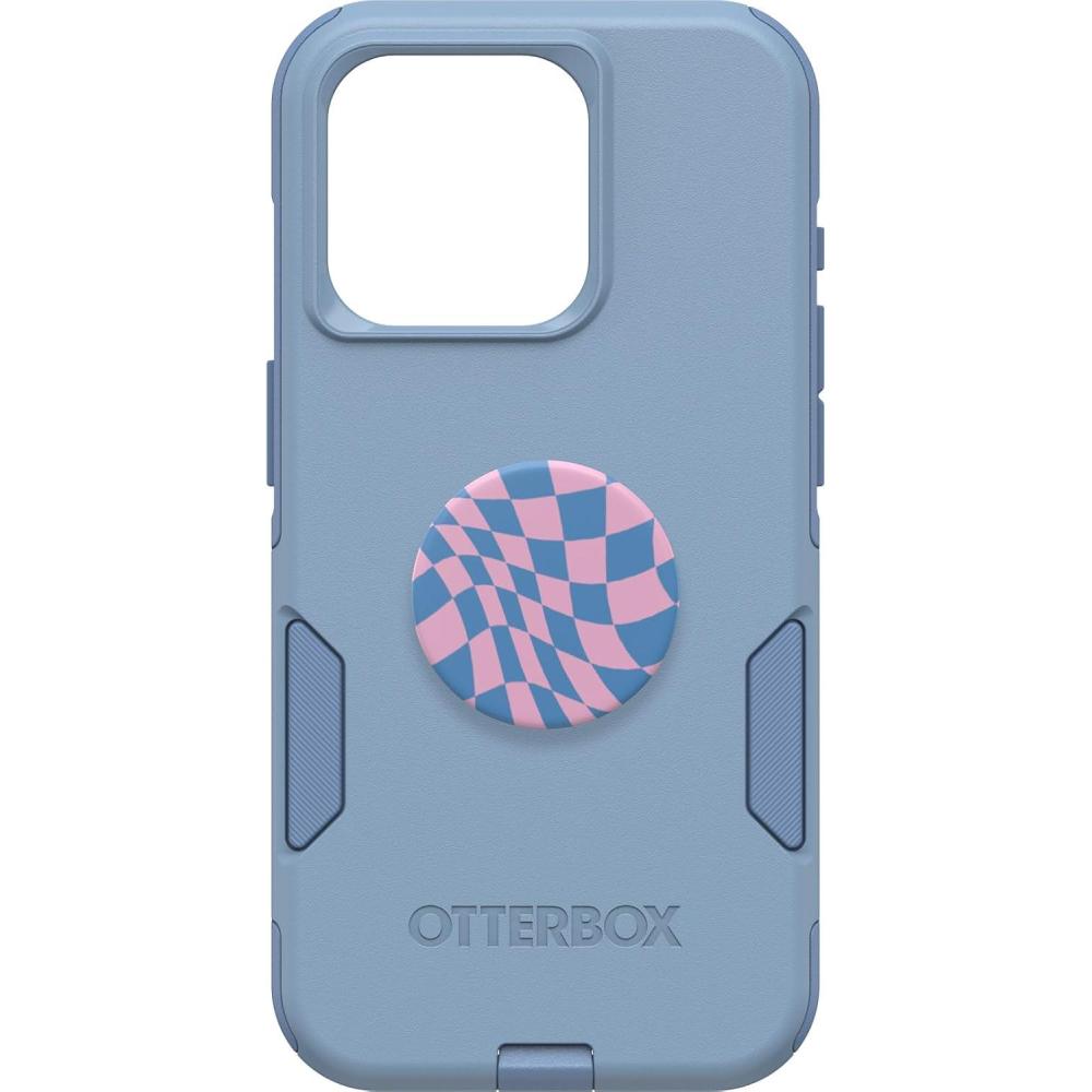 imageOtterBox Bundle iPhone 15 Pro Only Commuter Series Case Crisp Denim PopSockets PopGrip Wavy Checker Slim ampamp Tough PocketFriendly with Port Protection PopGrip Included Blue