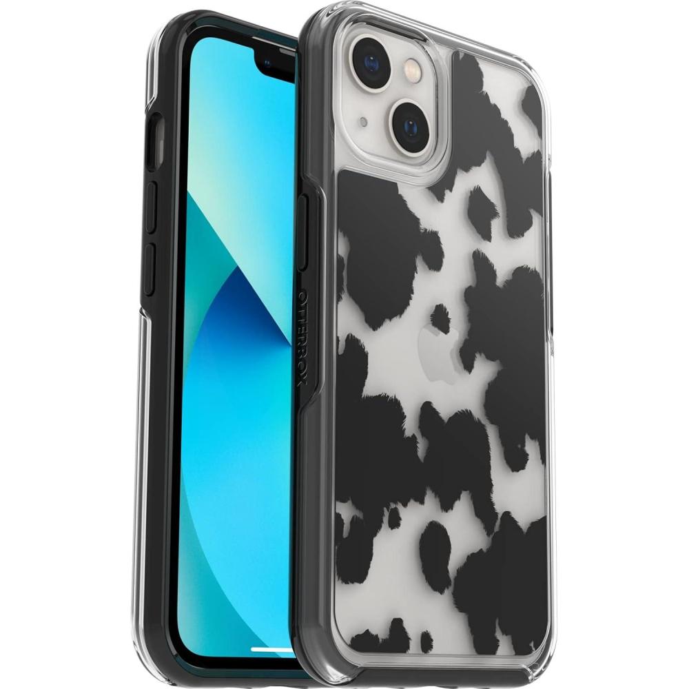 imageOtterBox iPhone 13 ONLY Symmetry Series Case  Black UltraSleek Wireless Charging Compatible Raised Edges Protect Camera ampamp ScreenCow Print