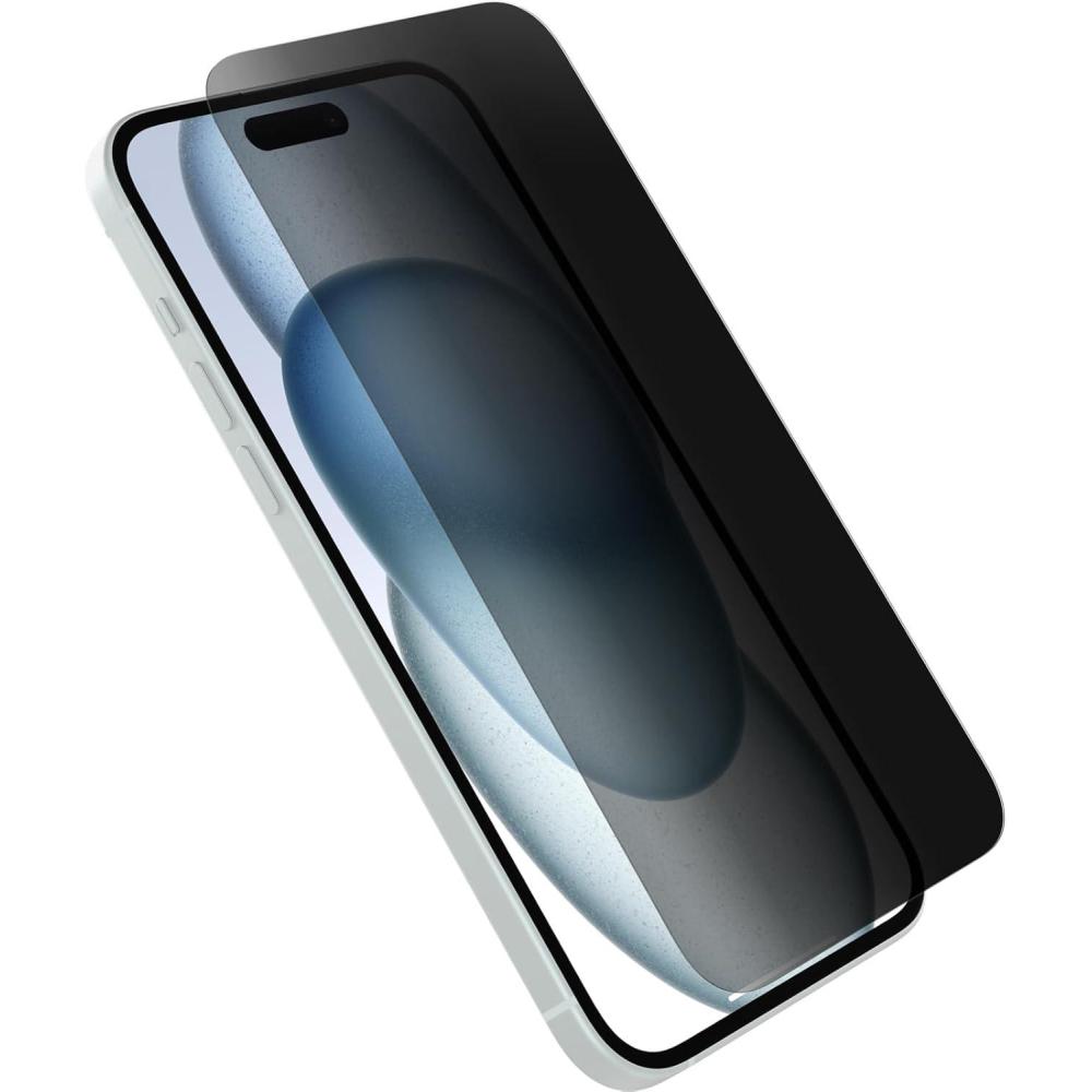 imageOtterBox iPhone 15 Plus Glass Screen Protector Flawless Touch Response Fingerprint Resistant Easy Installation ships in polybagAntimicrobial and Privacy Glass