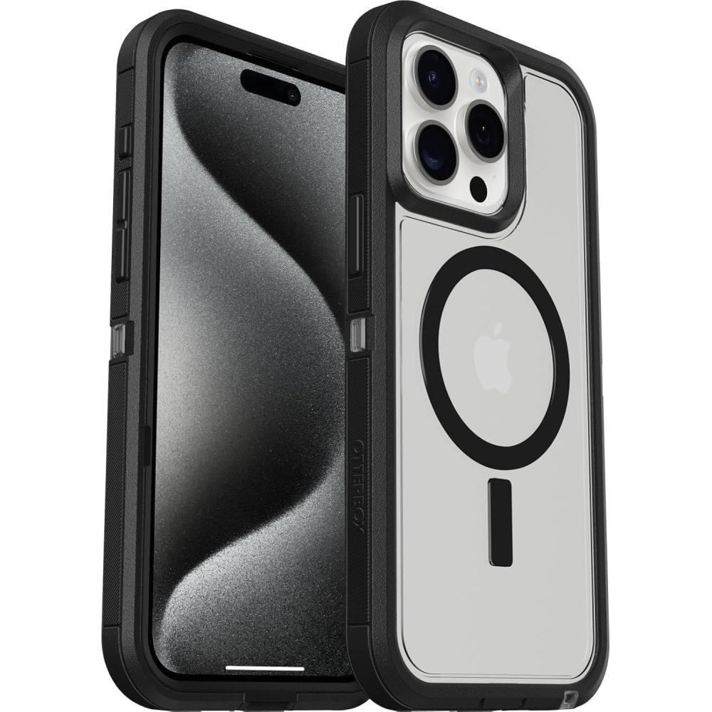 imageOtterBox iPhone 15 Plus and iPhone 14 Plus Defender Series XT Clear Case  Mountain Frost Clear screenless Rugged Snaps to MagSafe Lanyard AttachmentDark Side
