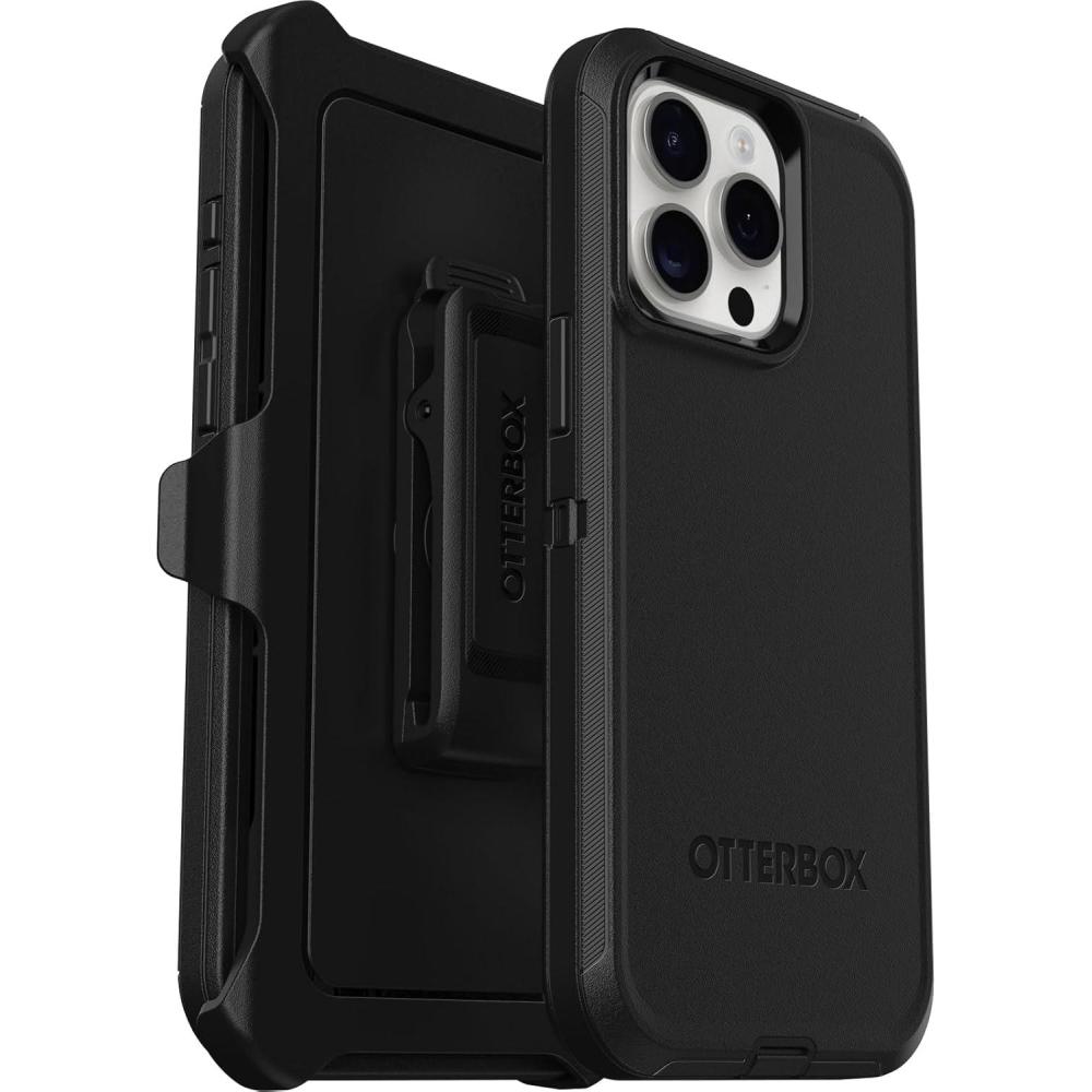 imageOtterBox iPhone 15 Pro MAX Only Defender Series Case  BLACK screenless rugged ampamp durable with port protection includes holster clip kickstand ships in polybag ideal for business customers