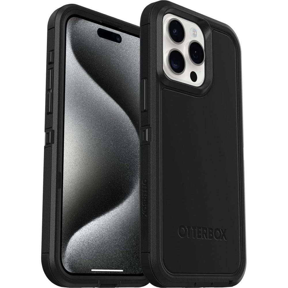 imageOtterBox iPhone 15 Pro MAX Only Defender Series XT Case  BLACK screenless rugged snaps to MagSafe lanyard attachment ships in polybag ideal for business customersBlack