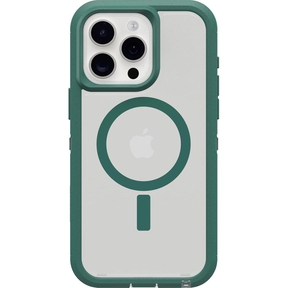imageOtterBox iPhone 15 Pro MAX Only Defender Series XT Clear Case  Velvet Evergreen Clear screenless Rugged Snaps to MagSafe Lanyard AttachmentVelvet Evergreen