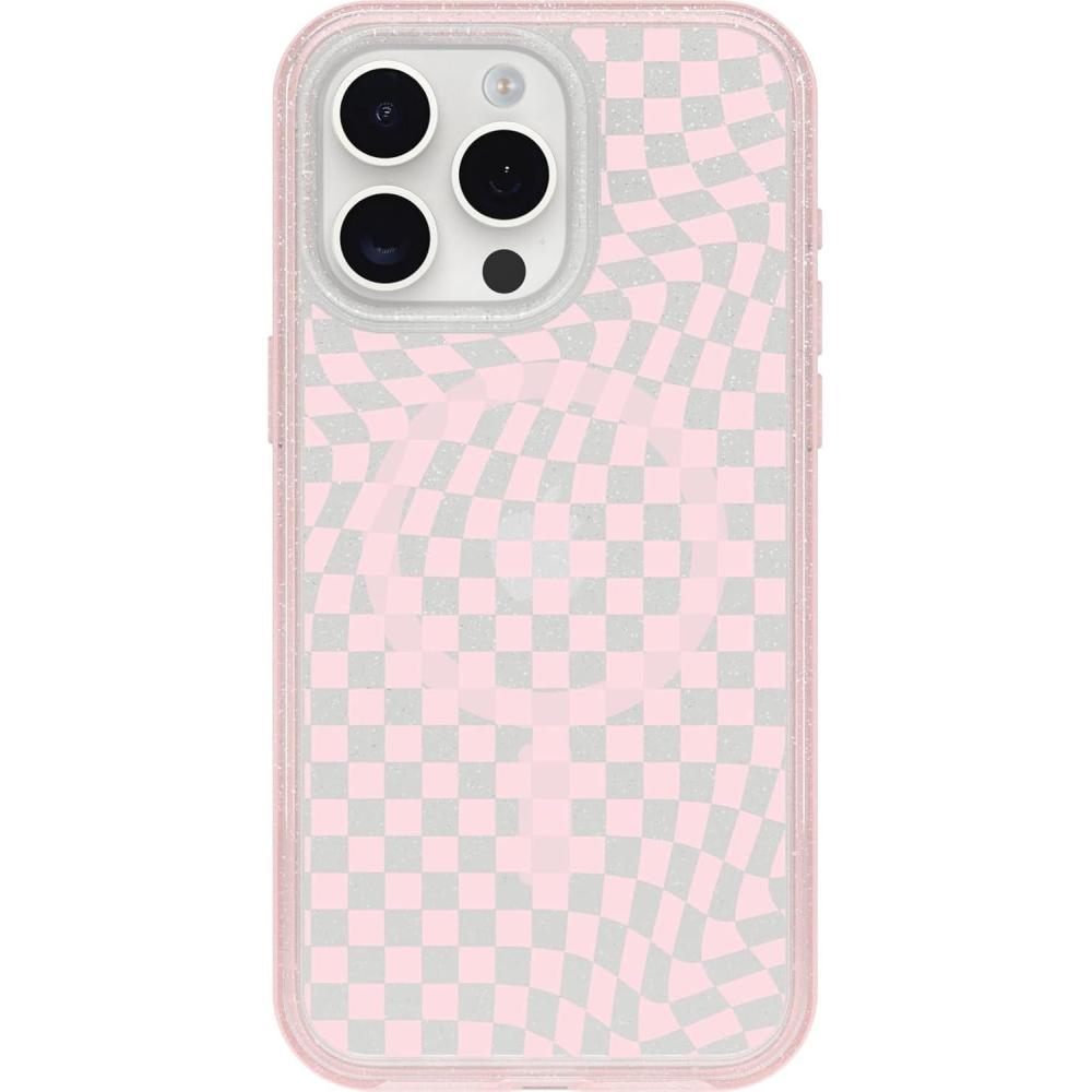 imageOtterBox iPhone 15 Pro MAX Only Symmetry Series Clear Case Checkmate Pink Snaps to MagSafe UltraSleek Raised Edges Protect Camera ampamp Screen