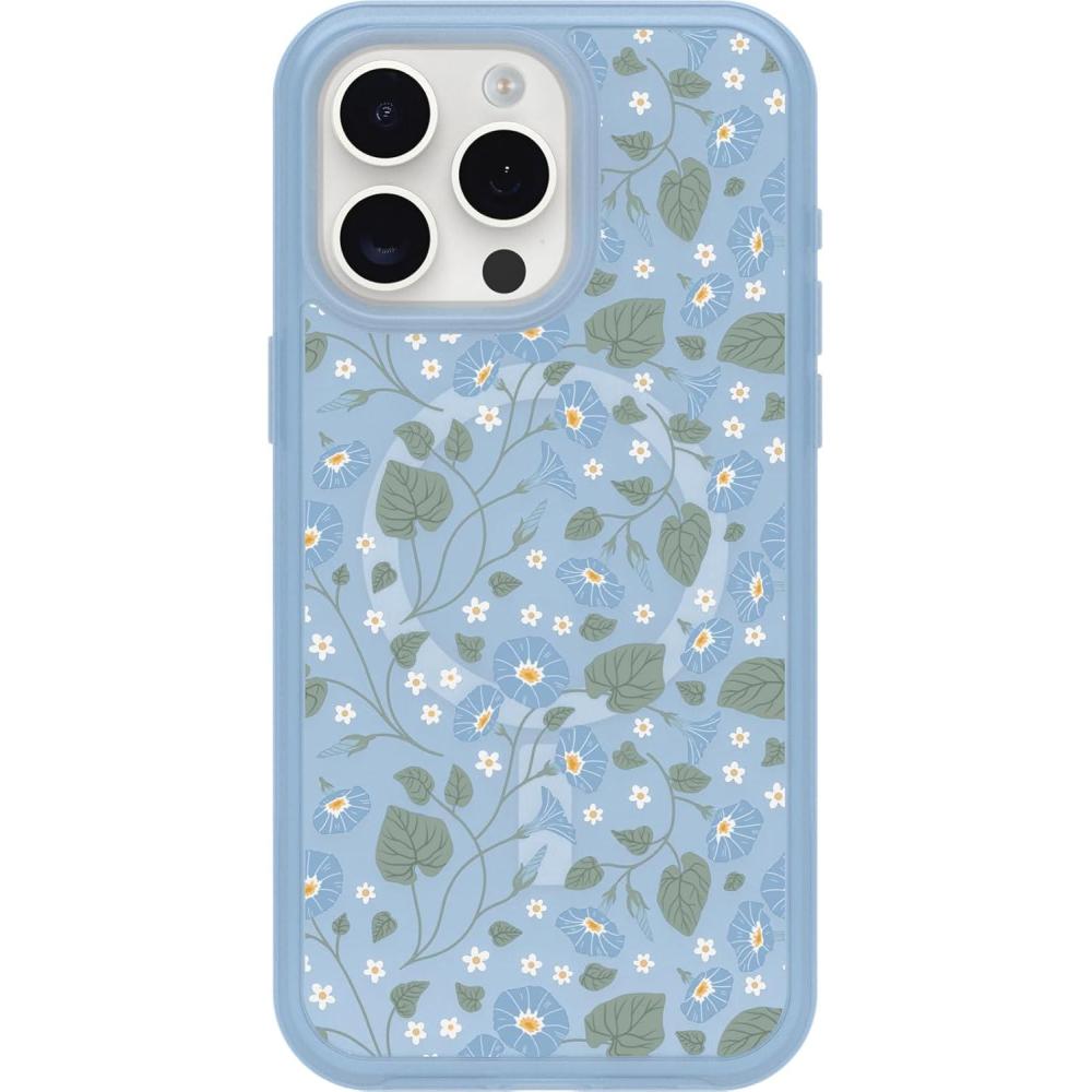 imageOtterBox iPhone 15 Pro MAX Only Symmetry Series Clear Case  Dawn Floral Blue Snaps to MagSafe UltraSleek Raised Edges Protect Camera ampamp Screen