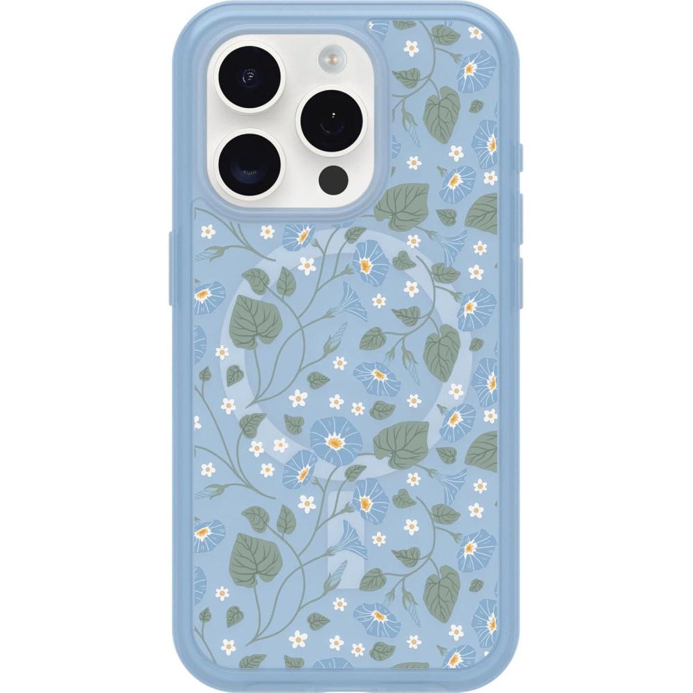 imageOtterBox iPhone 15 Pro Only Symmetry Series Clear Case  Dawn Floral Blue Snaps to MagSafe UltraSleek Raised Edges Protect Camera ampamp Screen