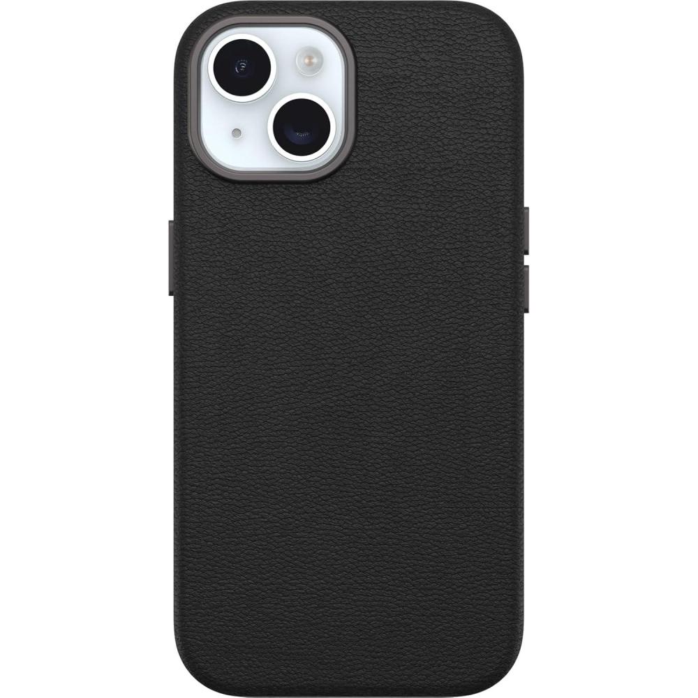 imageOtterBox iPhone 15 Symmetry Series Cactus Leather for MagSafe  Noir ASH Black Snaps to MagSafe UltraSleek Raised Edges Protect Camera ampamp Screen