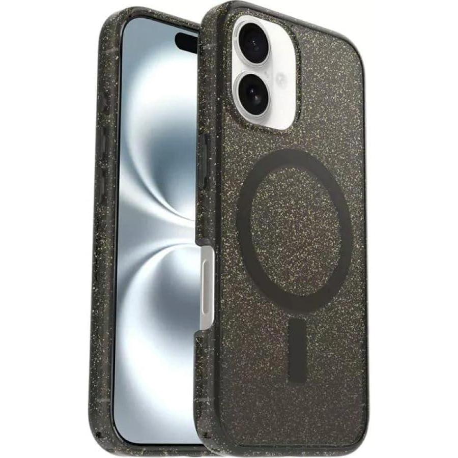 imageOtterBox iPhone 16 Plus  Symmetry Series Case  Stardust Night Silver Flake  Snaps to MagSafe  UltraSlim  Raised Edges Protect Camera ampamp Screen  NonRetail PackagingStardust Night Silver FlakeTrans Black