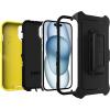 OtterBox iPhone 16e (Only) – Defender Series Case – Black – Screenless – Rugged & Durable – with Port Protection – Holster Clip Includes – Microbial Defense Protection(Night Reverse (Yellow & Black))