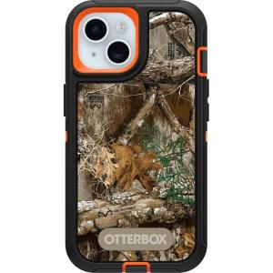 OtterBox iPhone 15, iPhone 14, and iPhone 13 Defender Series Case – Realtree Edge (Blaze Orange/Black/RT Edge), Rugged & Durable, with Port Protection, Includes Holster Clip Kickstand