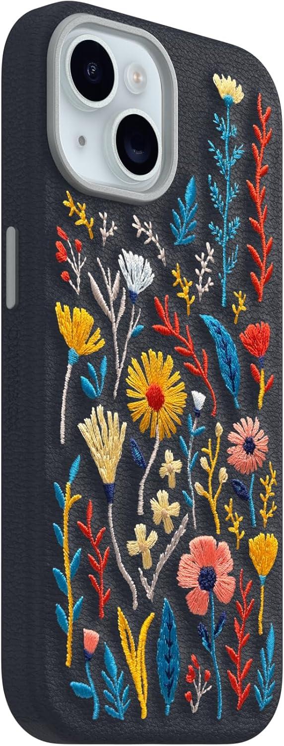imageOtterBox iPhone 15 Symmetry Series Cactus Leather Embroidery for MagSafe Enchanted Garden Blue