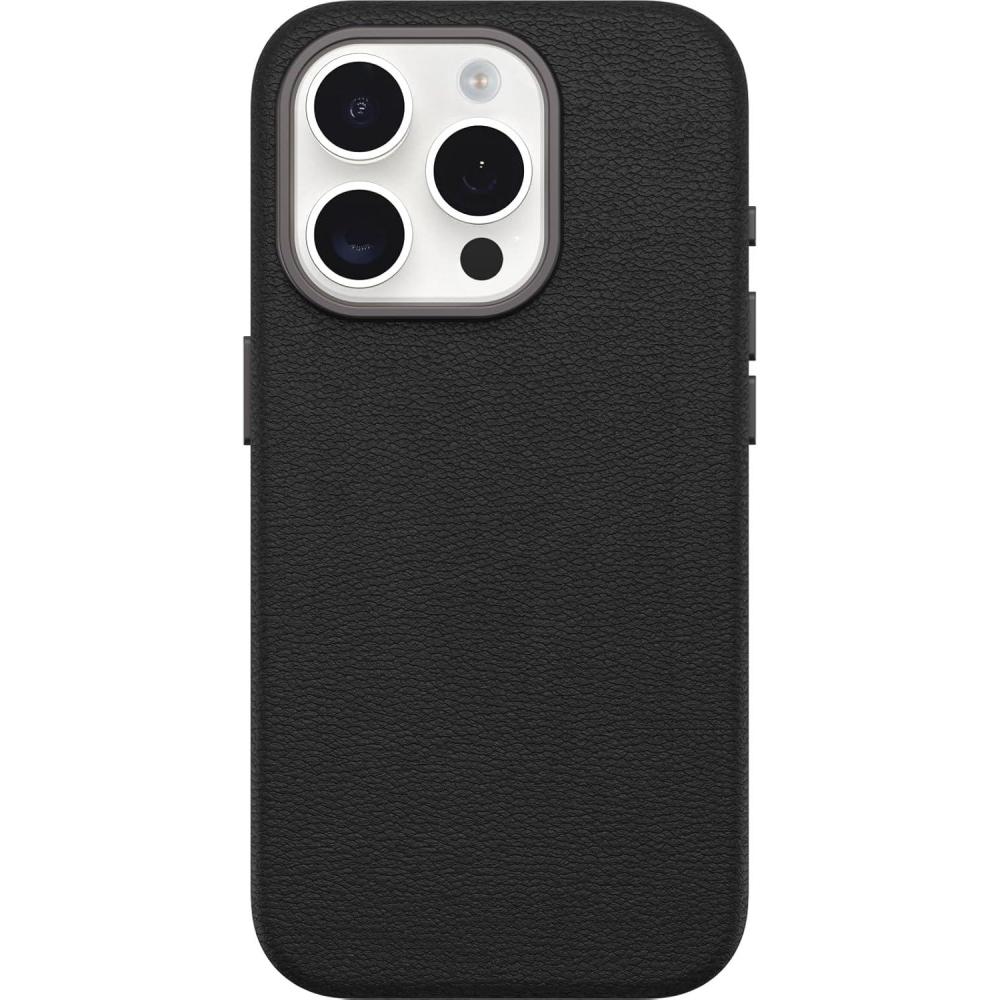 imageOtterBox iPhone 15 Pro Symmetry Series Cactus Leather for MagSafe  Noir ASH Black sustainably sourced Snaps to MagSafe UltraSleek Raised Edges Protect Camera ampamp Screen