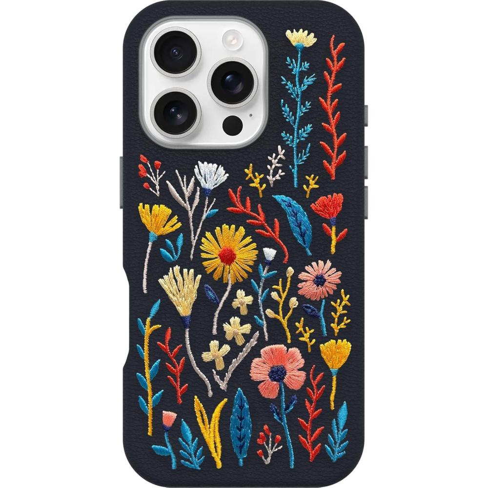 imageOtterBox iPhone 16 Pro Symmetry Series Cactus Leather Embroidery for MagSafe  Enchanted Garden Blue