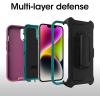 OtterBox iPhone 14 & iPhone 13 Defender Series Case – RAIN Check (Blue), Rugged & Durable, with Port Protection, Includes Holster Clip Kickstand(Pink)