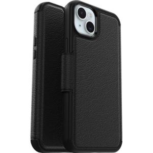 OtterBox iPhone 15 Plus (Only) Strada Folio Series Case – Shadow (Black), Card Holder, Snaps to MagSafe, Genuine Leather, Pocket-Friendly, Folio case (Ships in polybag)