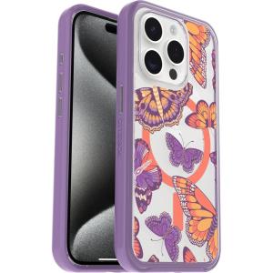 OtterBox iPhone 15 Pro (Only) Symmetry Series Clear Case – BUTTERFLY FLUTTER (Purple), snaps to MagSafe, ultra-sleek, raised edges protect camera & screen