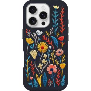 OtterBox iPhone 16 Pro Symmetry Series Cactus Leather Embroidery for MagSafe – Enchanted Garden Blue
