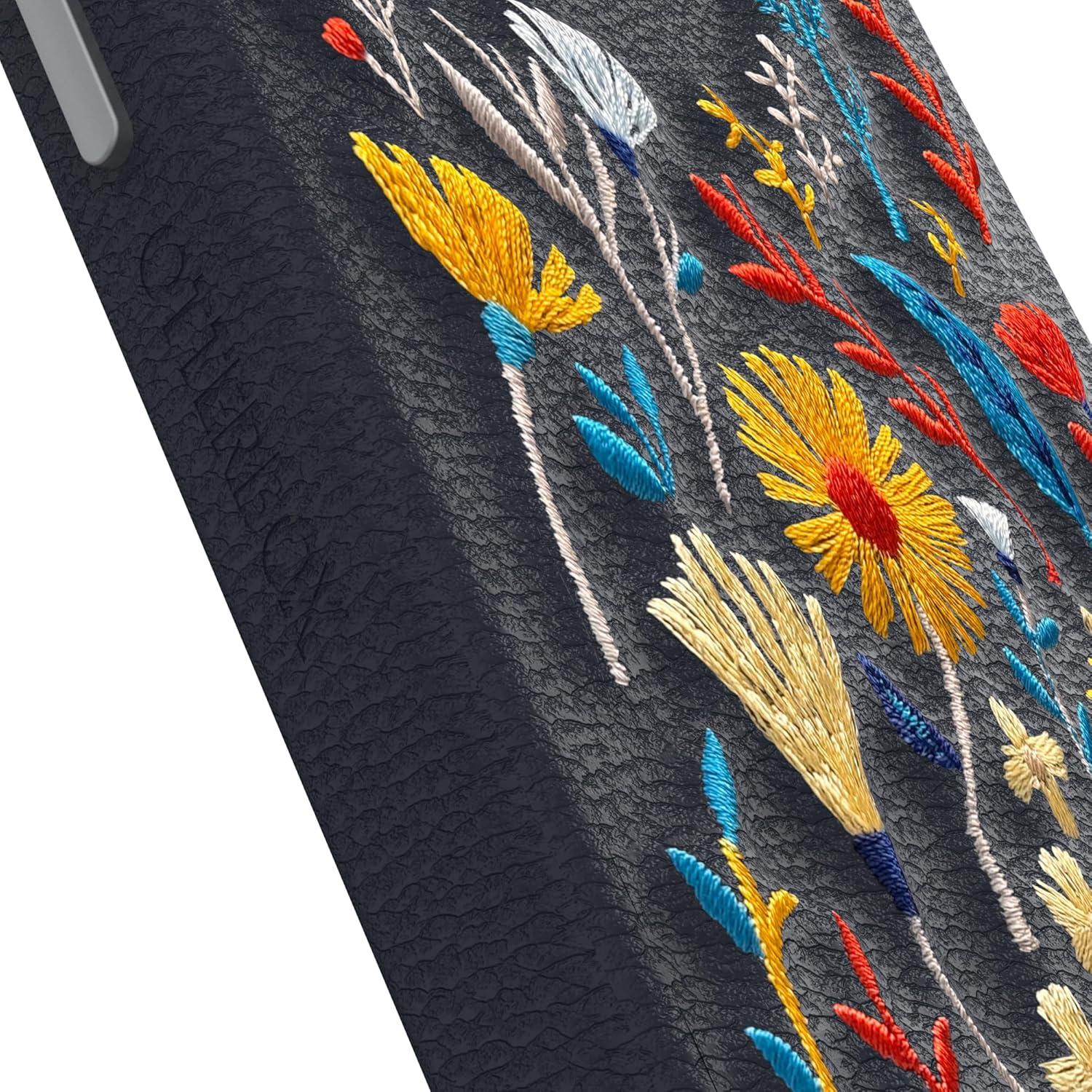 imageOtterBox iPhone 15 Pro Max Symmetry Series Cactus Leather Embroidery for MagSafe Enchanted Garden Blue