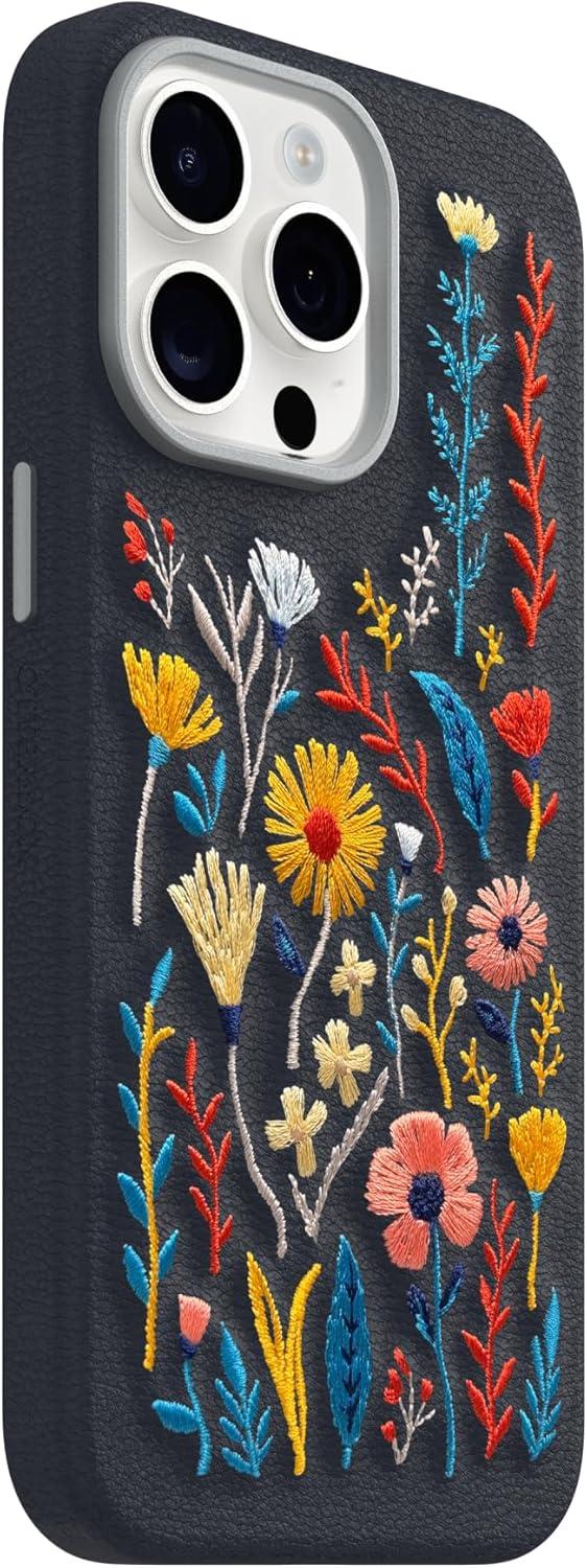 imageOtterBox iPhone 15 Pro Max Symmetry Series Cactus Leather Embroidery for MagSafe Enchanted Garden Blue