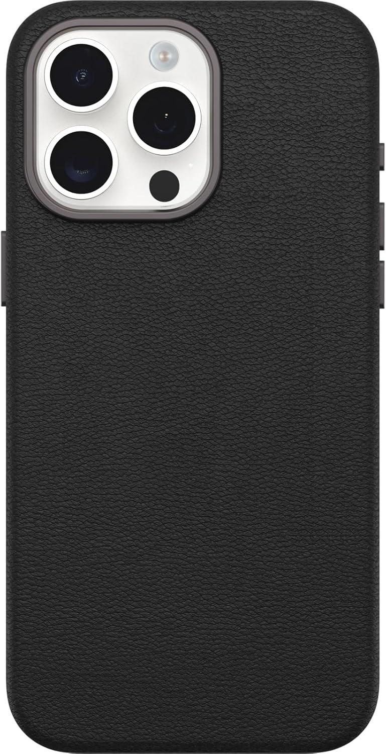 imageOtterBox iPhone 15 Pro Max Symmetry Series Cactus Leather for MagSafe Noir ASH Black Snaps to MagSafe UltraSleek Raised Edges Protect Camera ampamp ScreenBlack