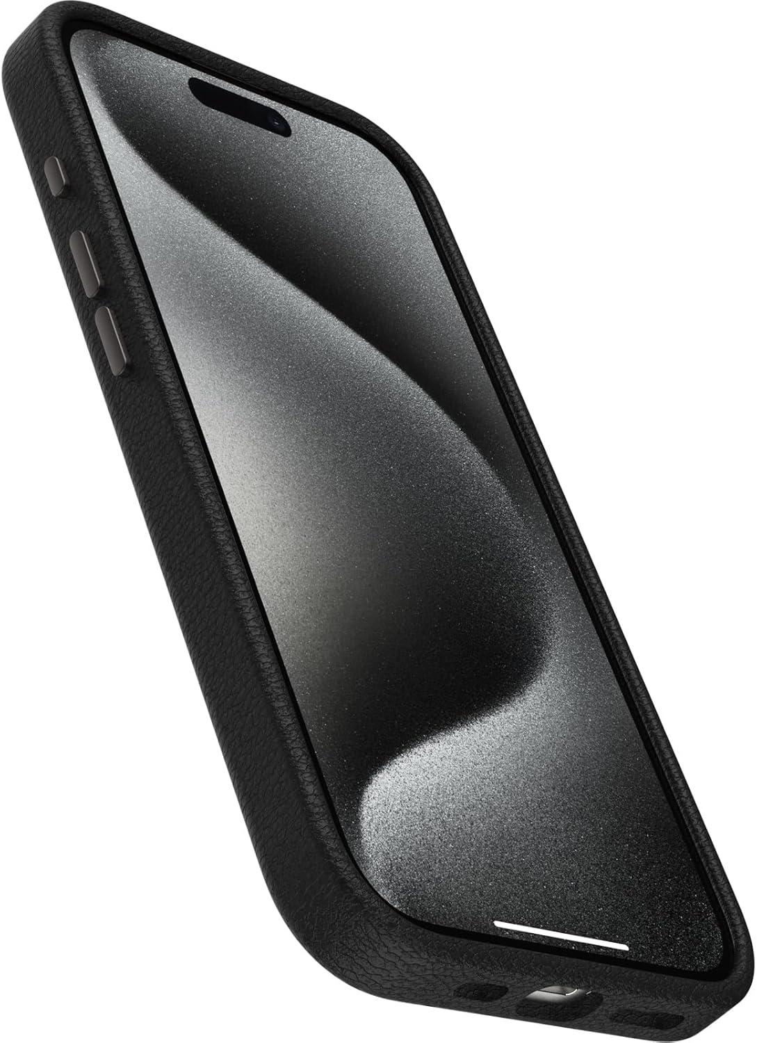 imageOtterBox iPhone 15 Pro Max Symmetry Series Cactus Leather for MagSafe Noir ASH Black Snaps to MagSafe UltraSleek Raised Edges Protect Camera ampamp ScreenBlack