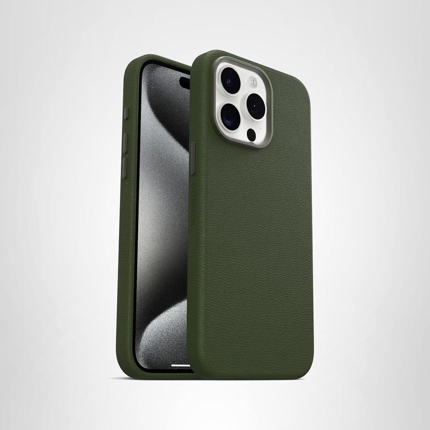 imageOtterBox iPhone 15 Pro Max Symmetry Series Cactus Leather for MagSafe Noir ASH Black Snaps to MagSafe UltraSleek Raised Edges Protect Camera ampamp ScreenGreen