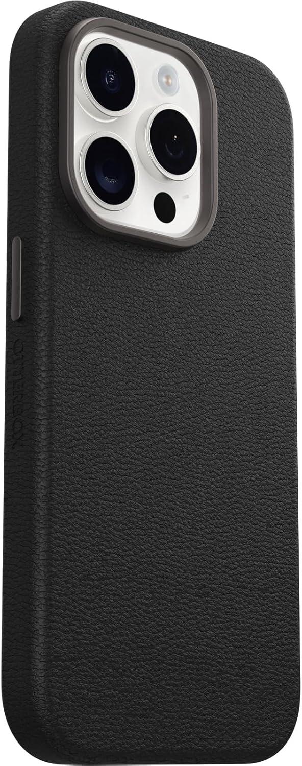 imageOtterBox iPhone 15 Pro Max Symmetry Series Cactus Leather for MagSafe Noir ASH Black Snaps to MagSafe UltraSleek Raised Edges Protect Camera ampamp ScreenBlack