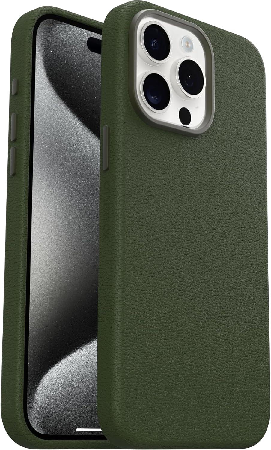 imageOtterBox iPhone 15 Pro Max Symmetry Series Cactus Leather for MagSafe Noir ASH Black Snaps to MagSafe UltraSleek Raised Edges Protect Camera ampamp ScreenGreen