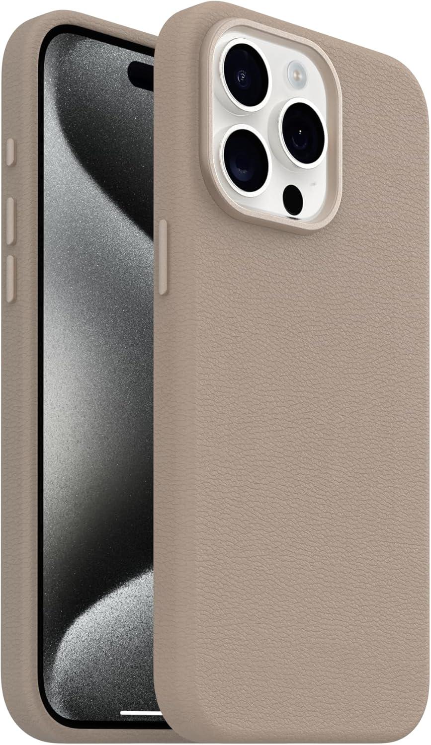 imageOtterBox iPhone 15 Pro Max Symmetry Series Cactus Leather for MagSafe Noir ASH Black Snaps to MagSafe UltraSleek Raised Edges Protect Camera ampamp ScreenNew Grey Comfort