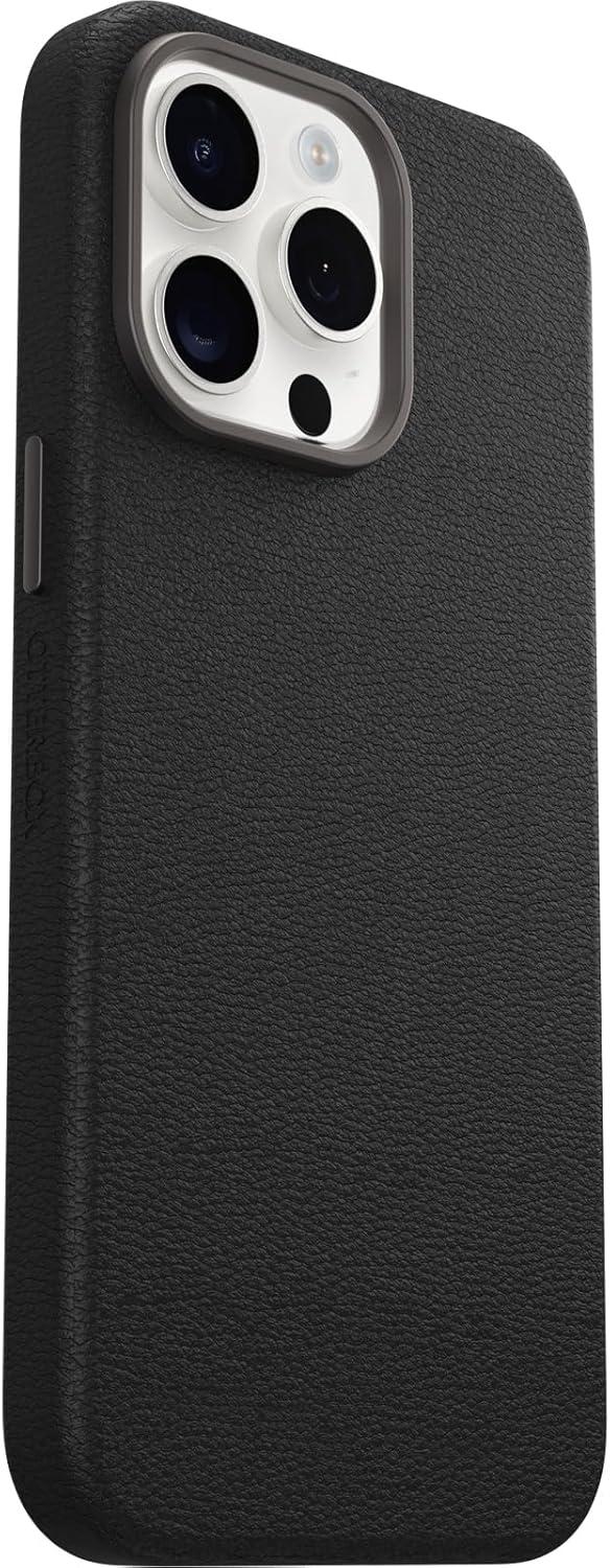 imageOtterBox iPhone 15 Pro Max Symmetry Series Cactus Leather for MagSafe Noir ASH Black Snaps to MagSafe UltraSleek Raised Edges Protect Camera ampamp ScreenBlack