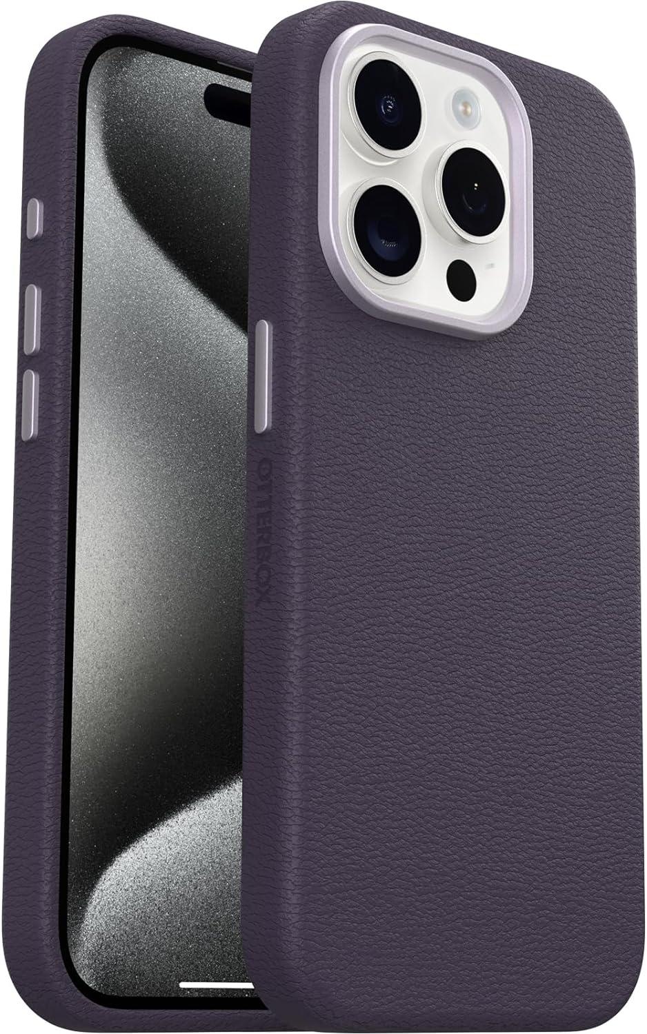 imageOtterBox iPhone 15 Pro Symmetry Cactus Leather for MagSafe Plum Luxe Purple sustainably sourced Snaps to MagSafe UltraSleek Raised Edges Protect Camera ampamp Screen
