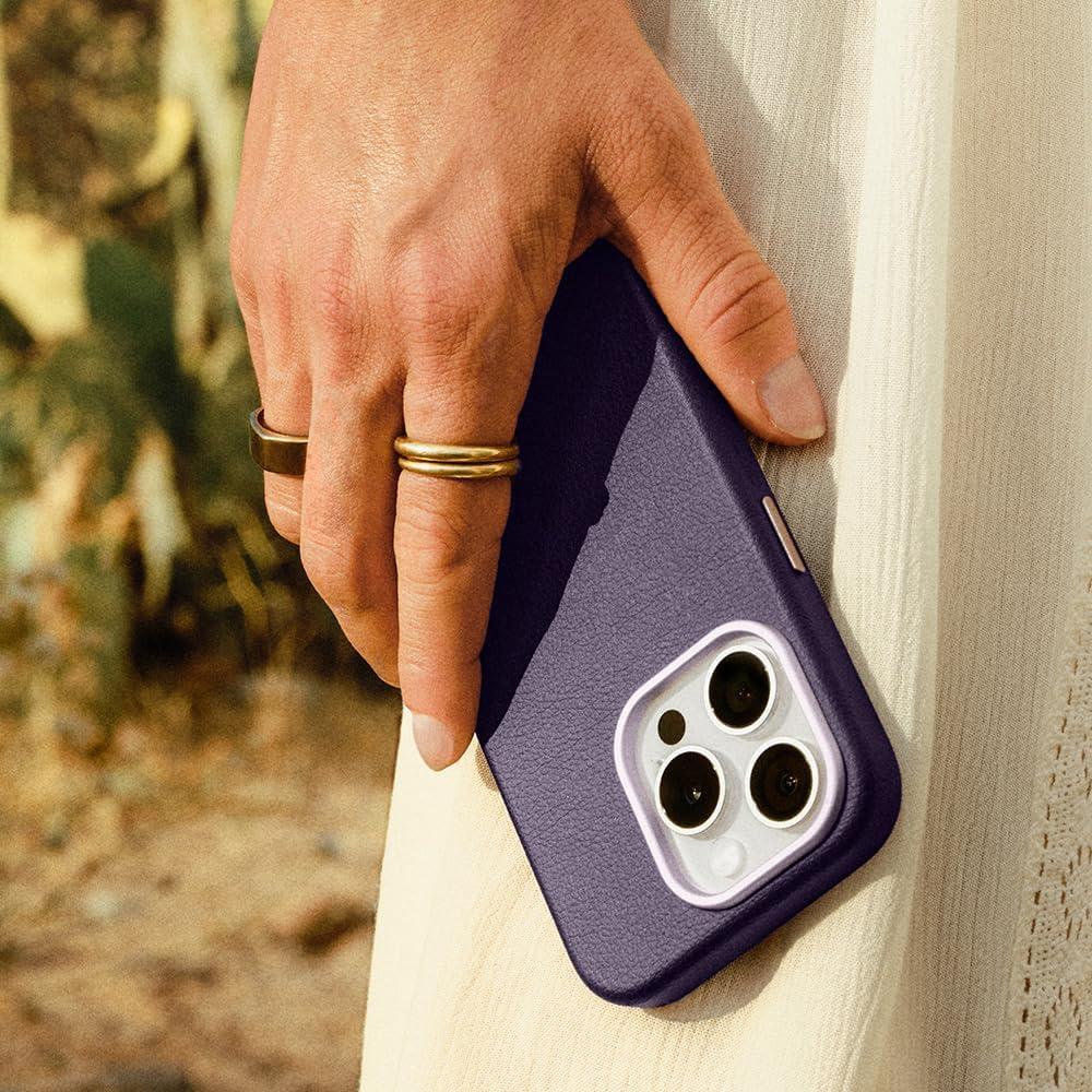 imageOtterBox iPhone 15 Pro Symmetry Cactus Leather for MagSafe Plum Luxe Purple sustainably sourced Snaps to MagSafe UltraSleek Raised Edges Protect Camera ampamp Screen