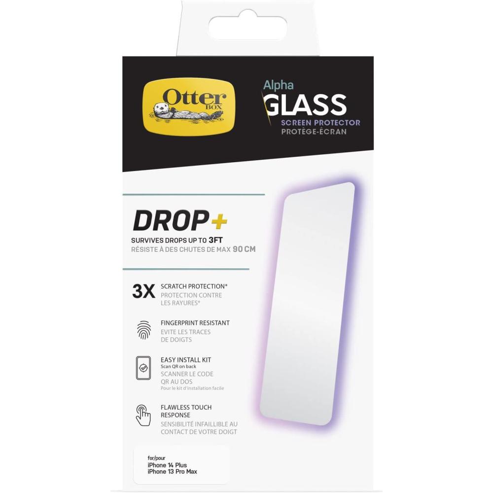 imageOtterBox ALPHA GLASS SERIES ANTIMICROBIAL Screen Protector for iPhone 14 Plus Flawless Touch Response Fingerprint Resistant Precision Fit Vibrant Clarity