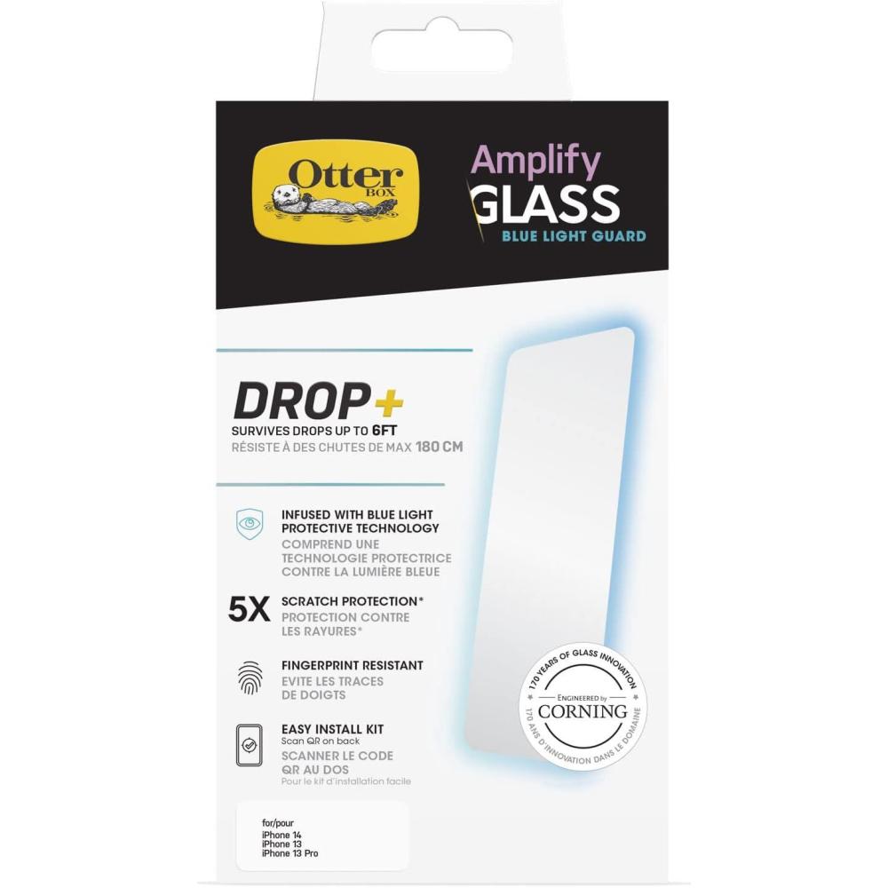 imageOtterBox AMPLIFY GLASS ANTIMICROBIAL BLUE LIGHT Screen Protector for iPhone 14 iPhone 13 ampamp iPhone 13 Pro Flawless Touch Response Fingerprint Resistant Precision Fit Vibrant ClarityBluelight