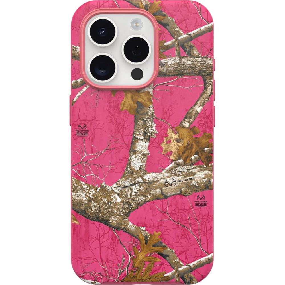 imageOtterBox iPhone 15 Pro Only Symmetry Series Case  Realtree Flamingo Pink Snaps to MagSafe UltraSleek Raised Edges Protect Camera ampamp Screen