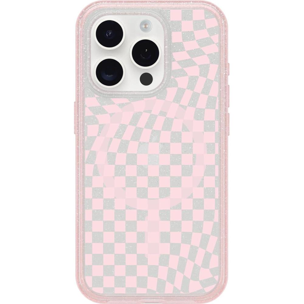 imageOtterBox iPhone 15 Pro Only Symmetry Series Clear Case  Checkmate Pink Snaps to MagSafe UltraSleek Raised Edges Protect Camera ampamp Screen