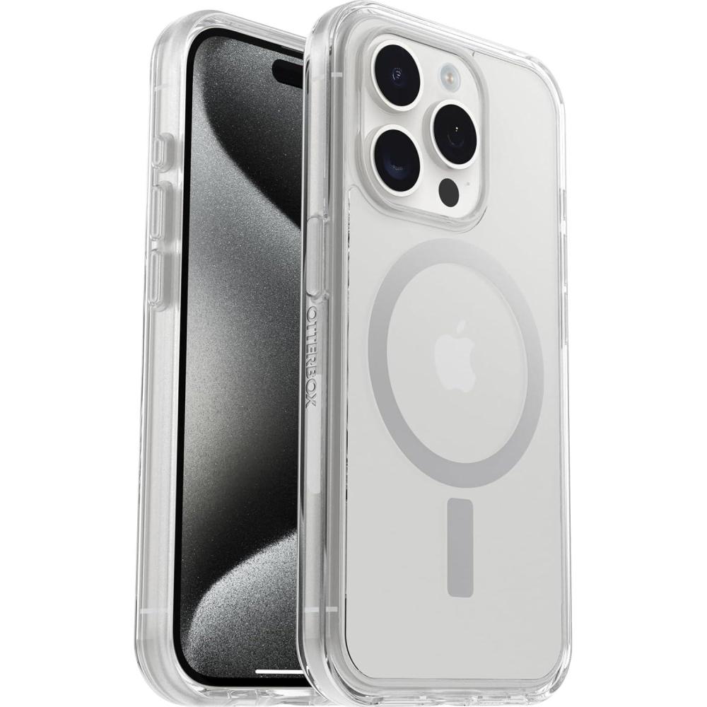 imageOtterBox iPhone 15 Pro Only Symmetry Series Clear Case  Clear snaps to MagSafe ultrasleek raised edges protect camera ampamp screen ships in polybag ideal for business customersClear